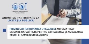 CCI a RM solicită oferte de preț privind achiziționarea utilajului automatizat de mare capacitate pentru extragerea și ambalarea mierii și familiilor de albine