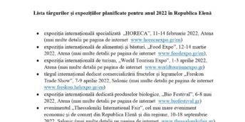 Lista evenimentelor economice planificate pentru anul 2022 în Republica Elenă