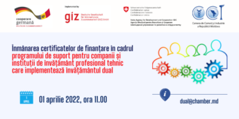 Evenimentul de înmânare a certificatelor de finanțare în cadrul programului de suport pentru companii și instituții de învățământul profesional tehnic care implementează  învățământ dual
